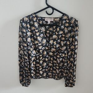 Philosophy Black Floral Women's Button Up Top